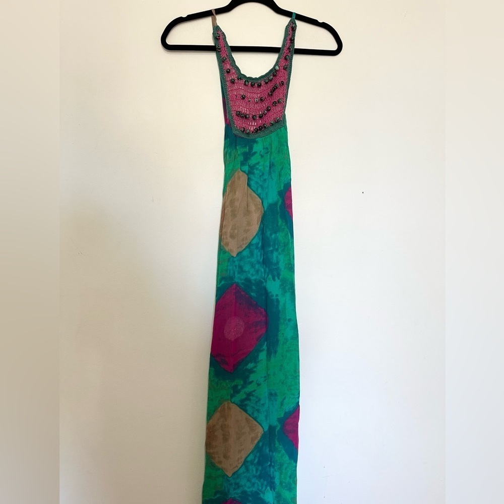ZARA WOMAN THIN STRAPS ROUND NECK MIDI CROCHET PRINTED DRESS 5107/247 NEW small
